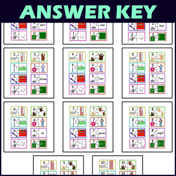 Number Sense Centers Activities 0-10 - Hands On Cut and Paste Puzzles