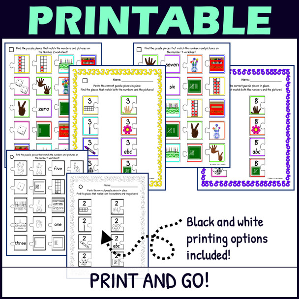 Number Sense Centers Activities 0-10 - Hands On Cut and Paste Puzzles