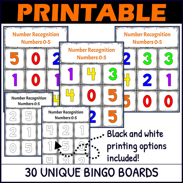 Halloween Number Recognition 0-5 Activity - Bingo Game - Printable and Digital