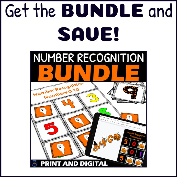 Halloween Number Recognition 0-10 Activity - Bingo Game - Printable and Digital