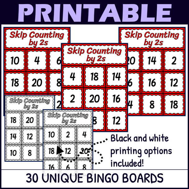 Skip Counting by 2s Activity - Bingo Game - Printable and Digital