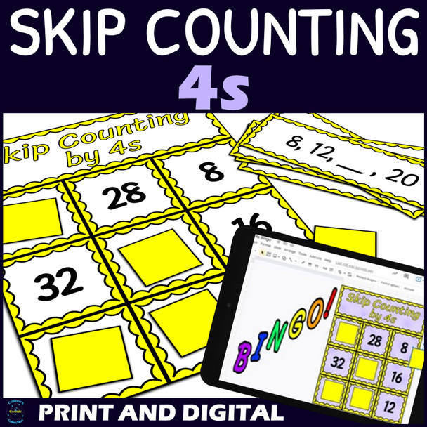 Skip Counting by 4s Activity - Bingo Game - Printable and Digital