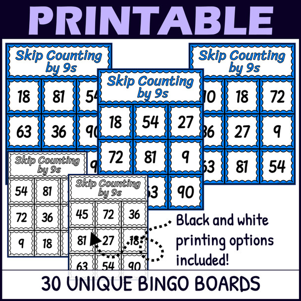 Skip Counting by 9s Activity - Bingo Game - Printable and Digital