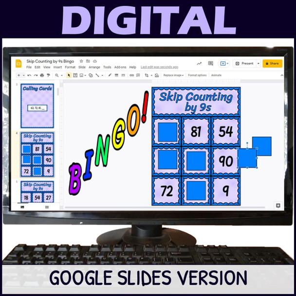 Skip Counting by 9s Activity - Bingo Game - Printable and Digital