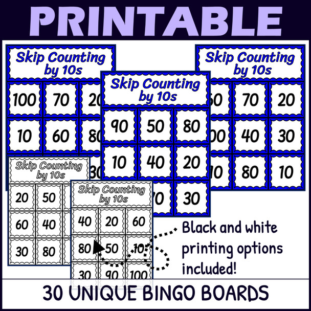 Skip Counting by 10s Activity - Bingo Game - Printable and Digital