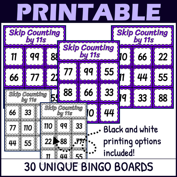 Skip Counting by 11s Activity - Bingo Game - Printable and Digital