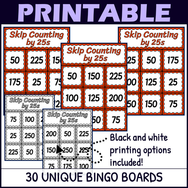 Skip Counting by 25s Activity - Bingo Game - Printable and Digital