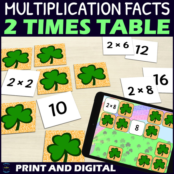 St Patricks Day Multiplication Facts for 2 Times Table Activity - Matching Game