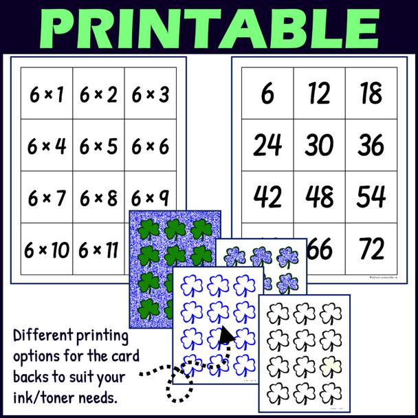 St Patricks Day Multiplication Facts for 6 Times Table Activity - Matching Game
