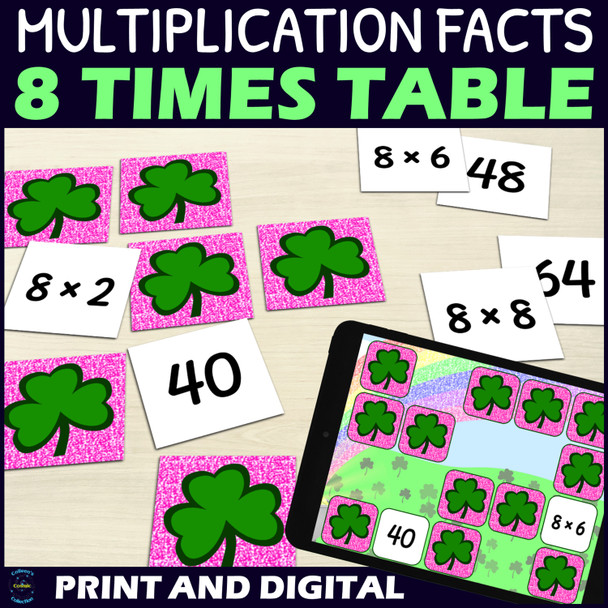 St Patricks Day Multiplication Facts for 8 Times Table Activity - Matching Game
