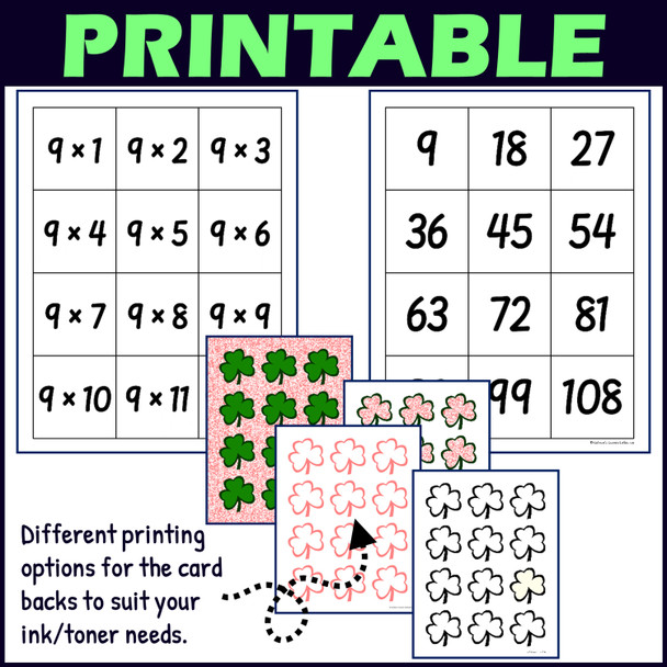 St Patricks Day Multiplication Facts for 9 Times Table Activity - Matching Game