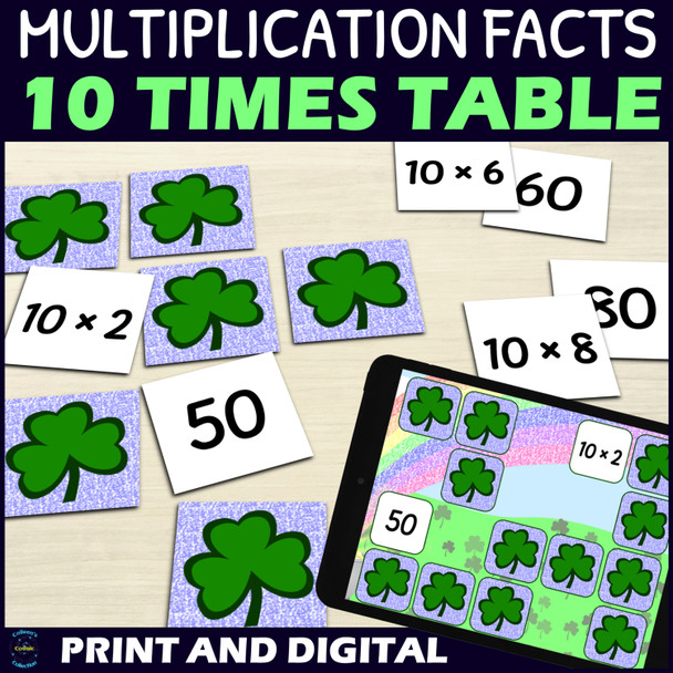 St Patricks Day Multiplication Facts for 10 Times Table Activity - Matching Game