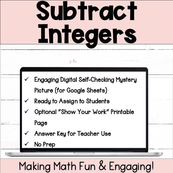 Subtracting Integers Self-Checking Digital Activity