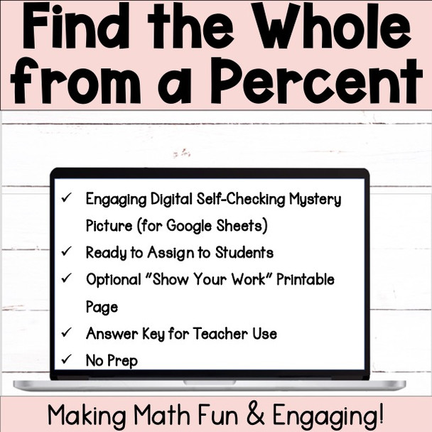 Find the Whole from a Percent - Percent Proportions Self-Checking Activity