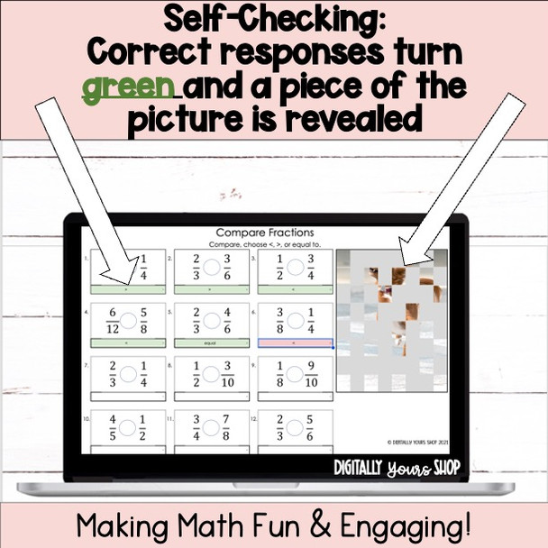 Compare Fractions with Unlike Denominators Self-Checking Digital Activity