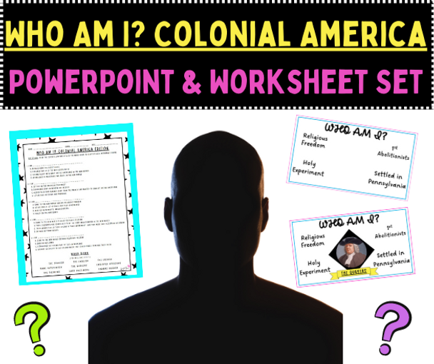 Who Am I? Colonial America PowerPoint and Worksheet US History Review Set