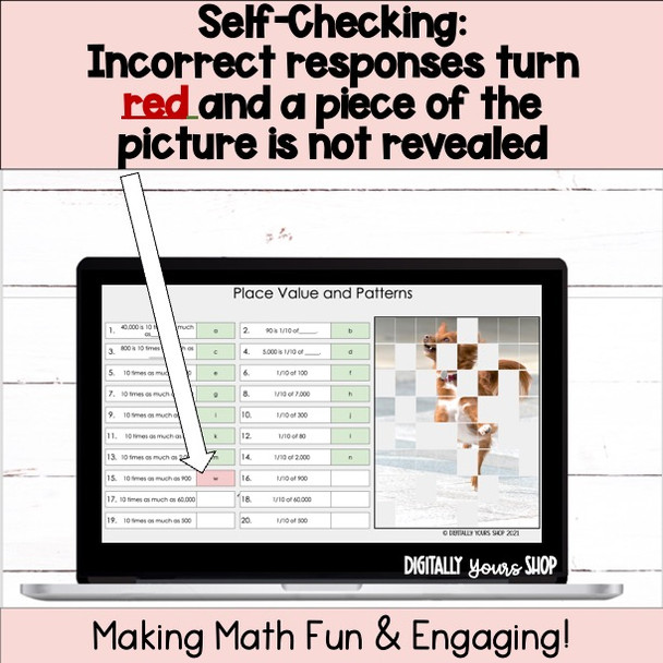 Place Value Patterns - 10 Times as Much as - 1/10 of - Self-Checking Activity