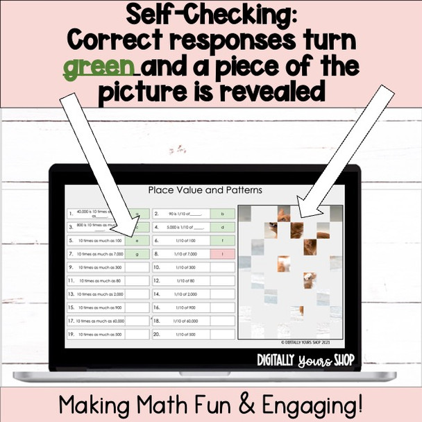 Place Value Patterns - 10 Times as Much as - 1/10 of - Self-Checking Activity