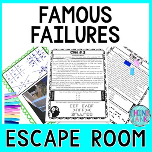 Famous Failures ESCAPE ROOM - Growth Mindset - Back to School Reading Passages