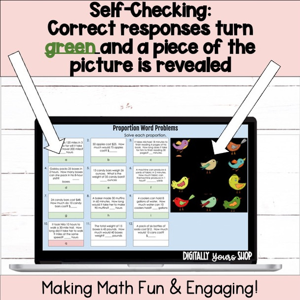 Proportions Word Problems Digital Self-Checking Digital Activity