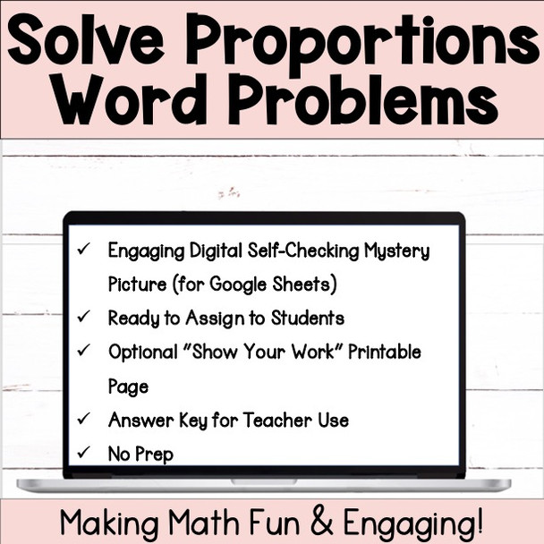 Proportions Word Problems Digital Self-Checking Digital Activity
