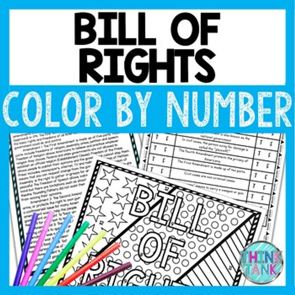 Bill of Rights Color by Number, Reading Passage and Text Marking - Constitution