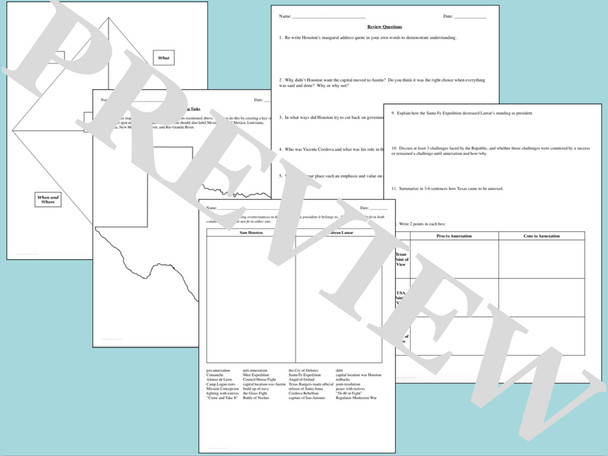 Texas History Activities Bundle from Regions to the Republic