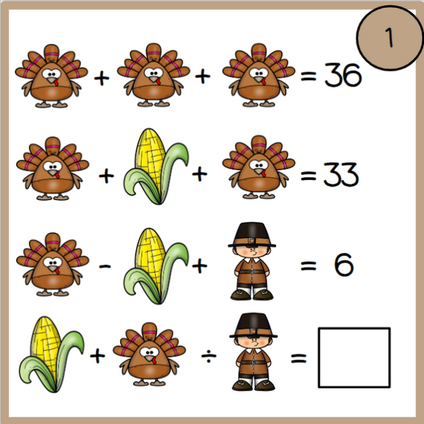 Thanksgiving Order of Operations Logic Picture Puzzles