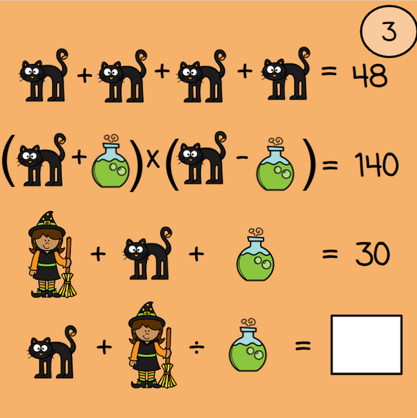 Halloween Order of Operations Logic Picture Puzzles
