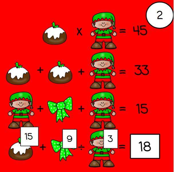 Christmas Order of Operations Logic Picture Puzzles