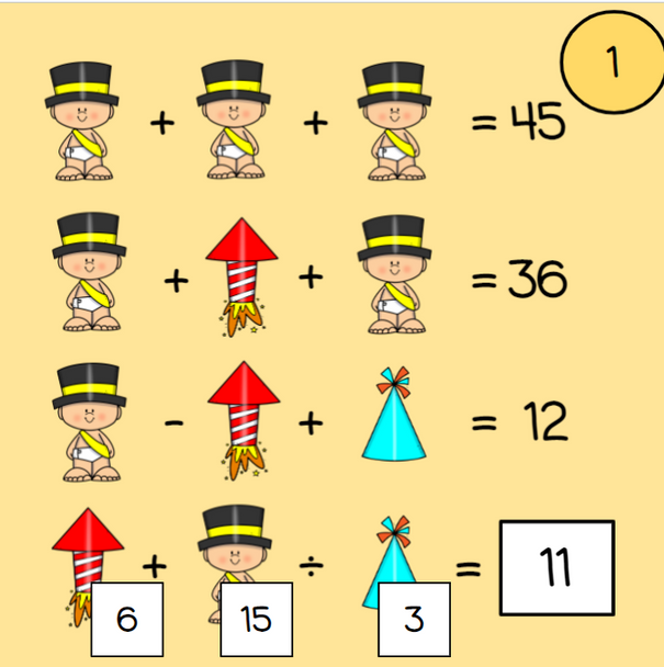 New Year's Order of Operations Logic Picture Puzzles