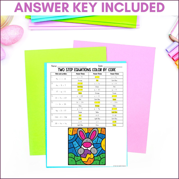 Easter Math Worksheet Two Step Equations Color by Code