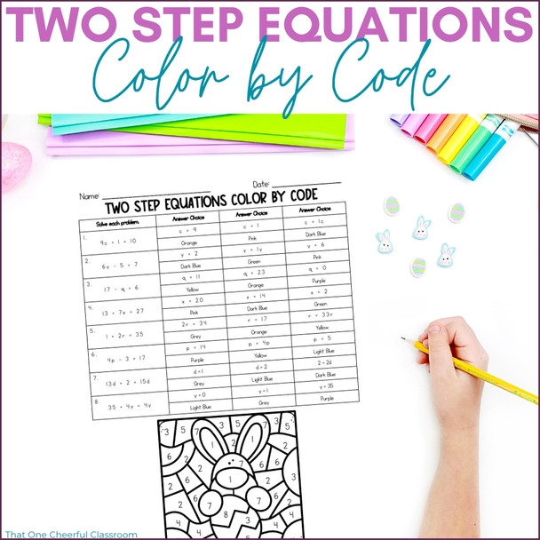 Easter Math Worksheet Two Step Equations Color by Code