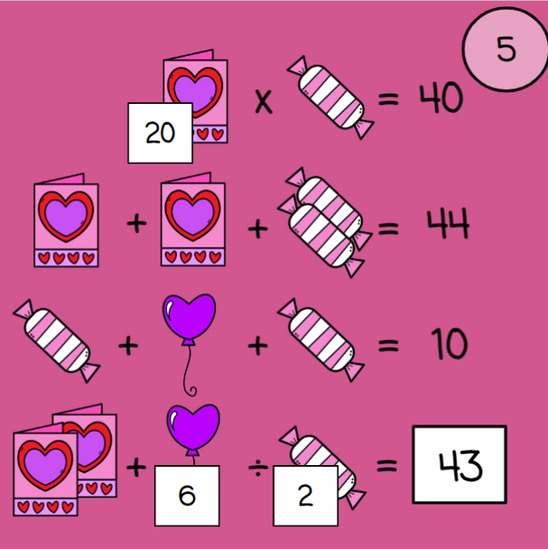 Valentine's Day Order of Operations Logic Picture Puzzles
