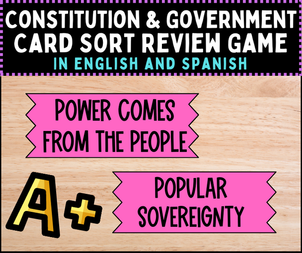 Constitution and Government Card Sort Review Game in English and Spanish