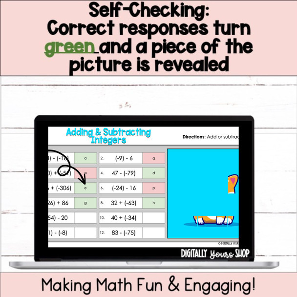 Adding and Subtracting Integers Digital Self-Checking Activity