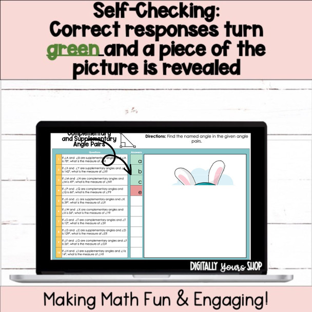 Complementary & Supplementary Angles Self-Checking Digital Activity