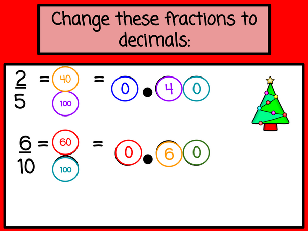 Christmas Fractions to Decimals with Number Chips