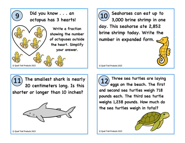 Sea Life Math Task Cards