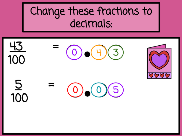 Valentine's Day Fractions to Decimals with Number Chips