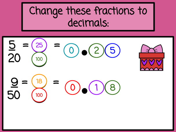 Valentine's Day Fractions to Decimals with Number Chips