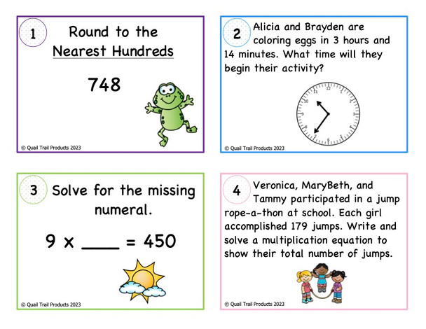 Grade 4 Springtime Math Task Cards