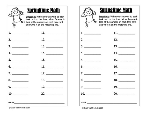 Grade 4 Springtime Math Task Cards