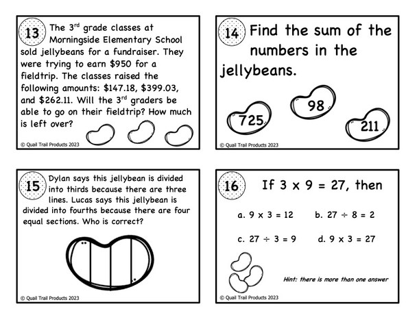 Grade 3 Jellybean Math Task Cards