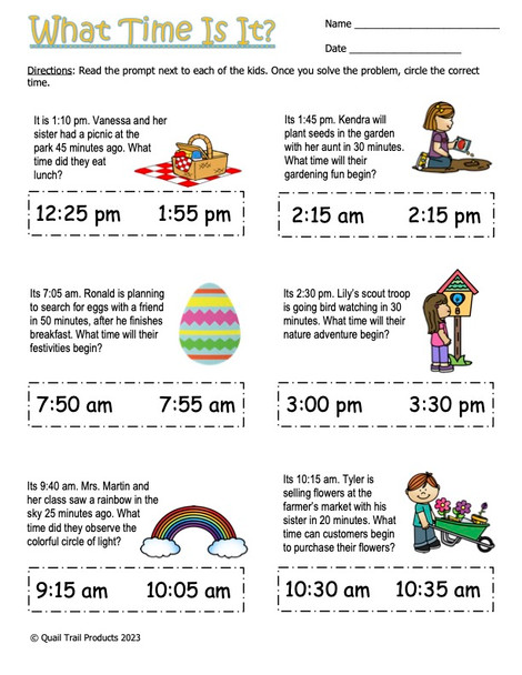 Elapsed Time Worksheets - Spring Theme