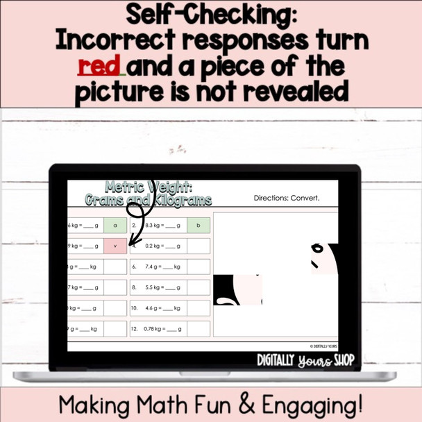Change - Convert - Metric Weight Digital Self-Checking Math Activity