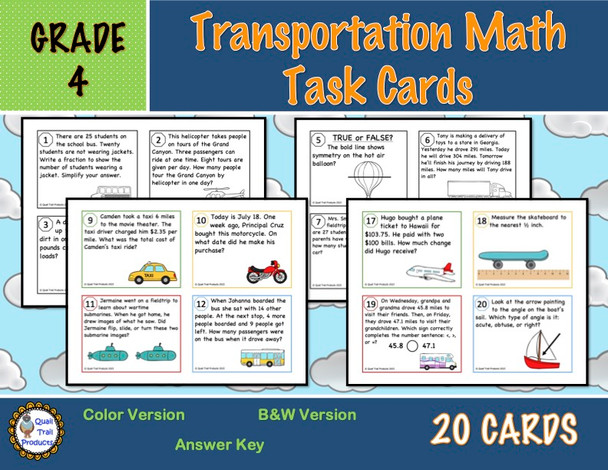Grade 4 Transportation Math Task Cards