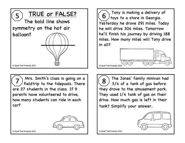 Grade 4 Transportation Math Task Cards