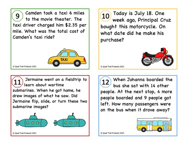 Grade 4 Transportation Math Task Cards