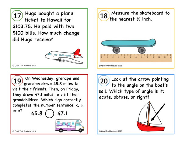 Grade 4 Transportation Math Task Cards